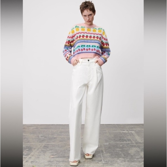 Zara Jacquard Fruit Strawberry Cherry Pineapple Sweater M Knit Fall Blogger Fave - Picture 14 of 16